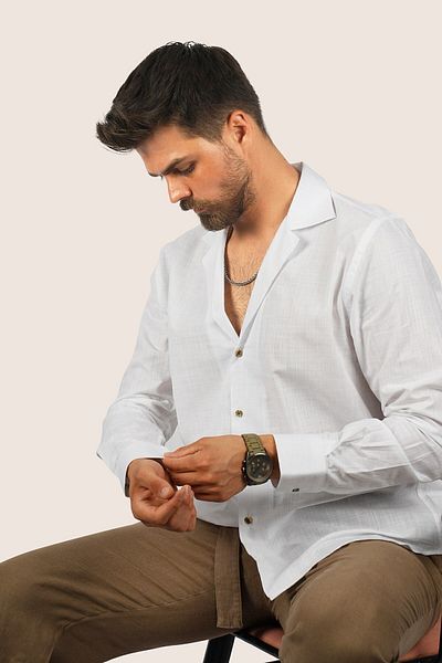 Etikmen Ανδρικό πουκάμισο Relax Fit με λευκό λινό Apaj Collar