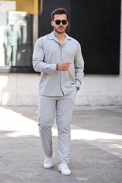 Miralbas Men's Long Sleeve Linen Look Summer Shirt