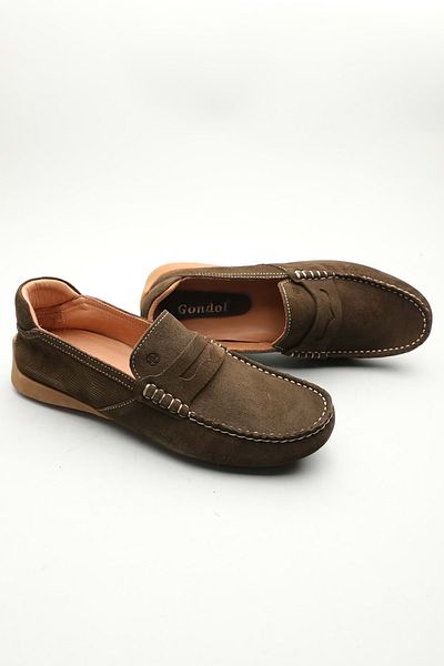 Gondol Men's Genuine Leather Classic Loafer Khaki Suede 42 Ttx.601168