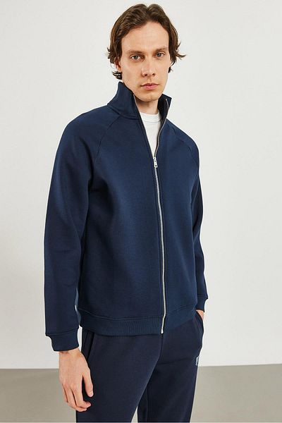 VENA Ανδρικό φούτερ με όρθιο γιακά Navy Blue Oversize με φερμουάρ μπροστά