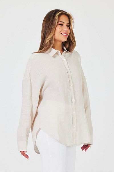 VENA Γυναικείο πουκάμισο Alina Cream Oversize Len