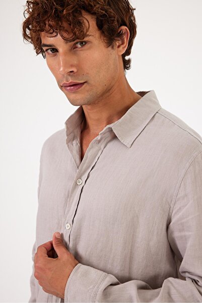 VENA Nicolas Gray Regular Fit Men's Linen Shirt