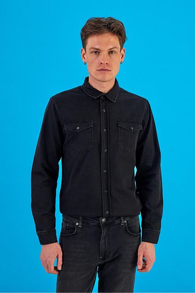 VENA Ανδρικό πουκάμισο Austin Black Slim Fit Jean