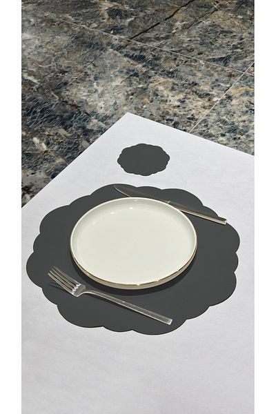 ASDİVA Ellipse Faux Leather Wave Cut American Service Supla 4 Piece Placemats for 2 People - Anthracite