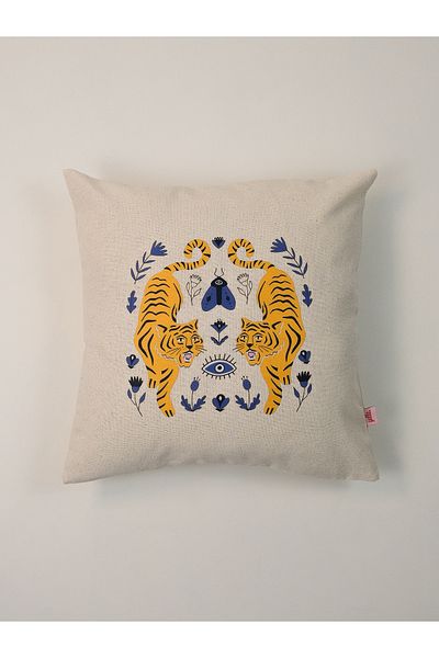 Galia Tasarım Κάλυμμα μαξιλαριού Tiger Charm Tiger & Evil Eye Motif 45x45 cm