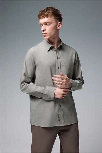 VENA Ανδρικό πουκάμισο Nicolas Khaki Regular Fit Gabardine