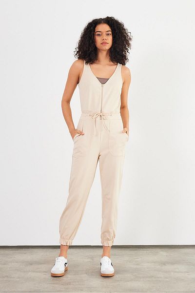 VENA Veronica Stone Colored Women's V-Neck Sleeveless Jumpsuit