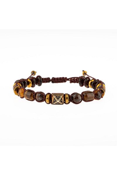 OSMANLI DOĞAL TAŞ Tiger Eye Coconut Shell bronzyte hematite Natural Stone Men's Bracelet