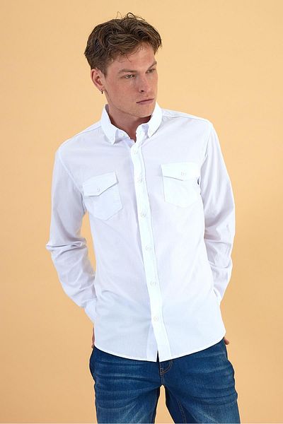 VENA Cămașă pentru bărbați din Gabardine, albă, slim-fit