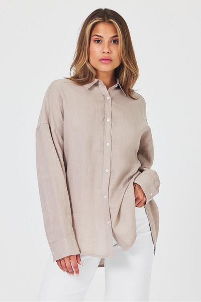 VENA Alina Natural Linen Oversize Women's Shirt