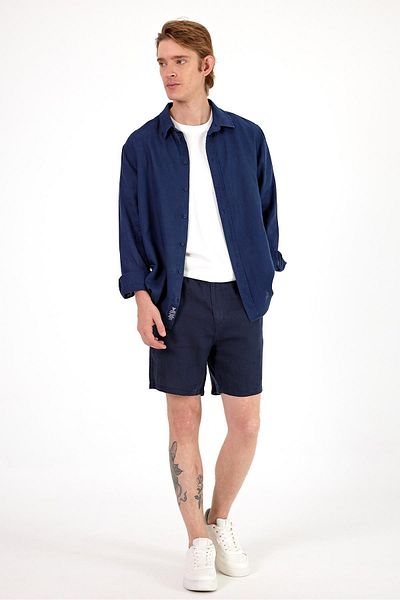 VENA Ανδρικό λινό σορτς Smith Navy Blue