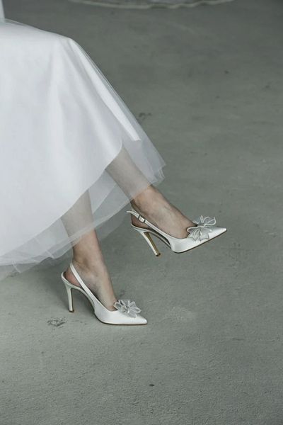 Letafia Asmara Bow - Stone Detailed Mother of Pearl Heeled Shoes