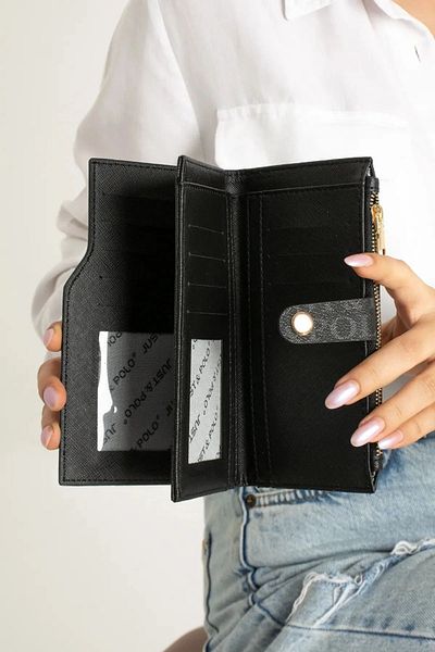 Just Polo Women's 20 Card Capacity Embossed Printed Snap and Zipper Closure Card Holder Wallet