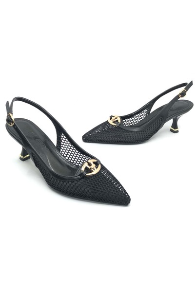 KOCAMANLAR Pantofi cu toc de damă stiletto cu detaliu din dantelă Feles NEGRU