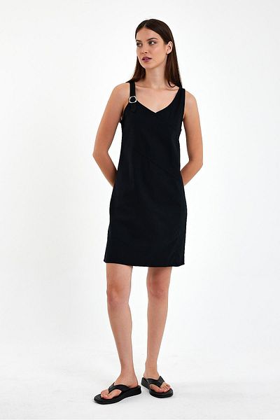 VENA Μαύρο λινό γυναικείο φόρεμα Regular Fit - Angelica