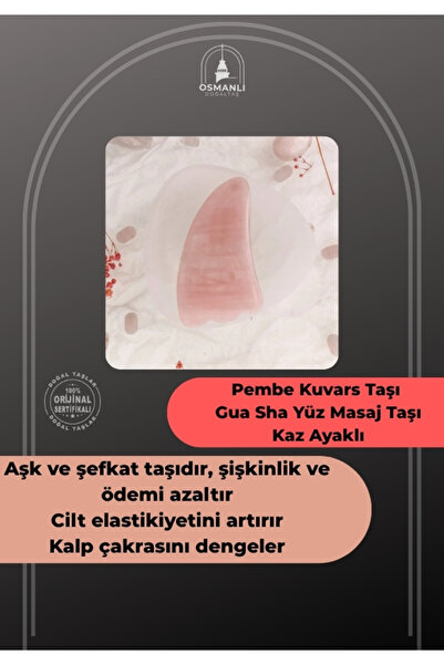 OSMANLI DOĞAL TAŞ Pembe Kuvars Taşı Gua Sha Yüz Masaj Taşı Kaz Ayaklı