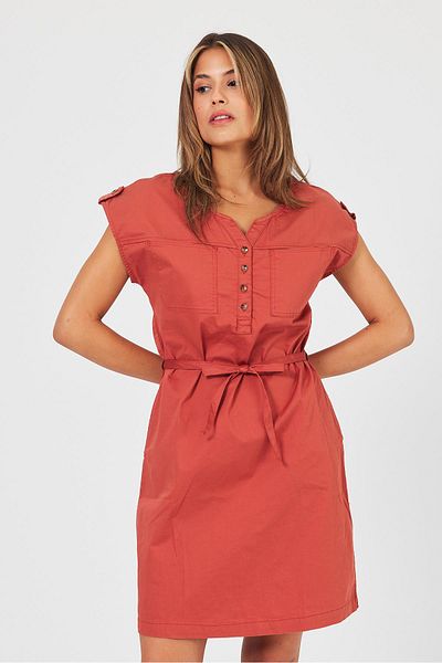 VENA Γυναικείο φόρεμα Gabardine Riva Terracotta - Κουμπί μπροστά, κανονική εφαρμογή