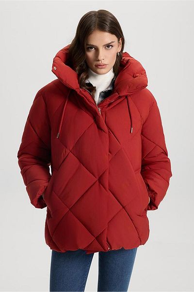 VENA Women's Holly Tile Diamond Patterned Puffer Jacket
