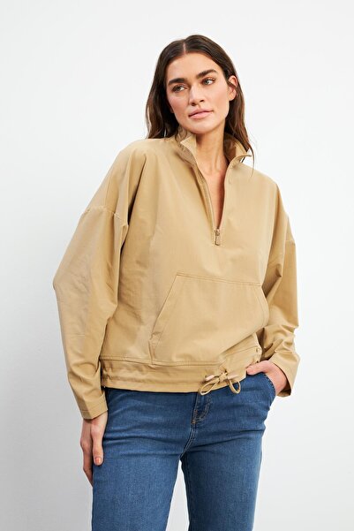 VENA Hanorac de damă cu jumătate de fermoar bej parașuta