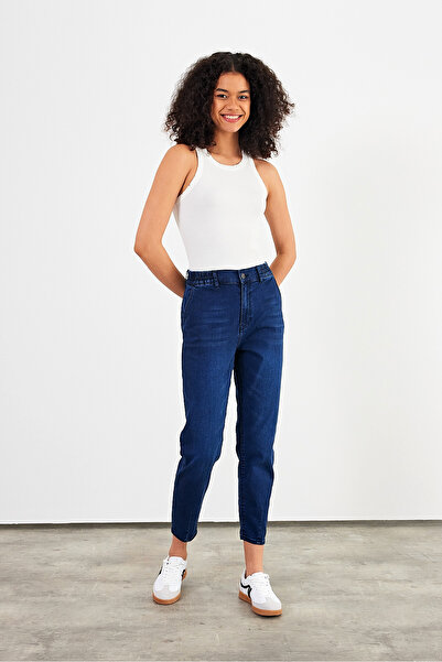 VENA Norah Blue Black Elastic Waist Jeans (Lyocell) - Blue Black