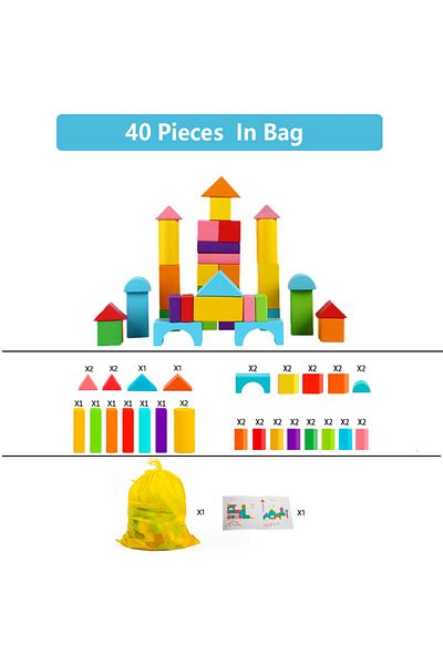 Choice 40 Pieces Wooden Building Blocks Set With Storage Bag Wooden Toys For Kids Assembled Building Blocks