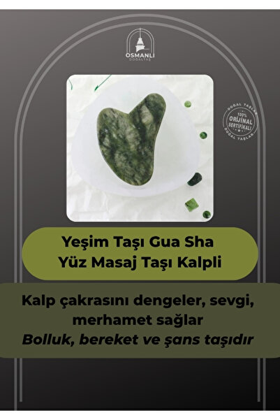 OSMANLI DOĞAL TAŞ Sertifikalı Yeşim Doğal Taşı Kalpli Yüz Ve Vücut Gua Sha Ma...
