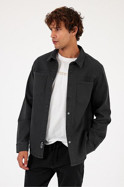 VENA Ανδρικό παλτό τζιν ανθρακί Oversize - Jason