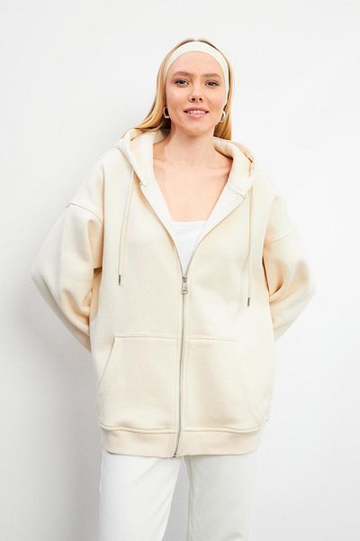 VENA Дамски суитшърт с качулка и цип Sallina Bone Oversize