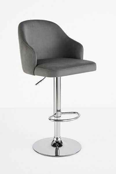 HAUSEBOX Louis Silinebilir Babyface Kumaş - Amortisörlü Bar Sandalyesi (GRİ/KROM)