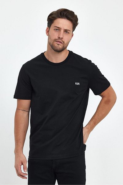 VENA Ανδρικό μπλουζάκι με λογότυπο Crew Neck με τυπωμένη κανονική εφαρμογή - Μαύρο