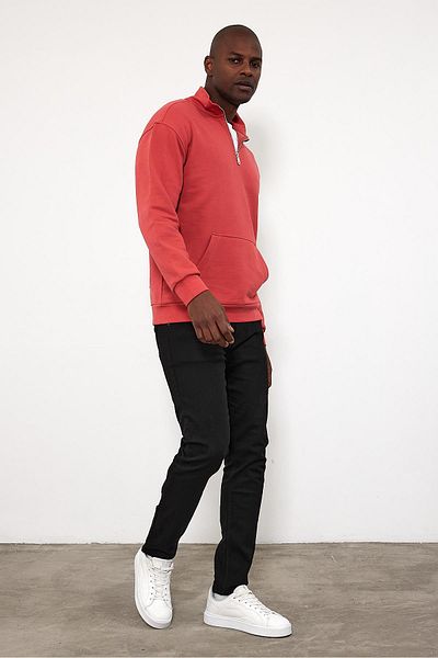 VENA Βαμβακερό φούτερ Bruce Stand Collar με μισό φερμουάρ - Dusty Rose