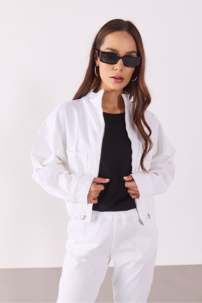 VENA Marla Ραβδωτό Oversize Φαρδύ Κομμένο Τζην Μπουφάν - ΛΕΥΚΟ