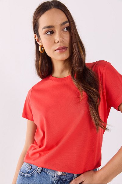 VENA Crew Neck & Regular Fit Modal T-Shirt (Coral)