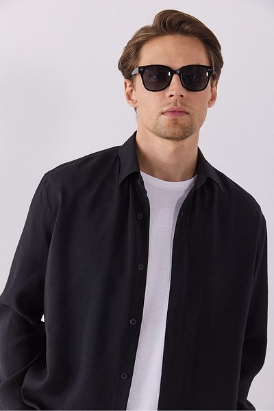 VENA Πουκάμισο Nicolas Soft Textured Regular Fit (CUPRO) - ΜΑΥΡΟ