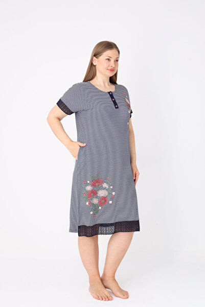 ROMEO LİFE Women's Plus Size Lycra Viscose Fabric Striped Patterned Dress 7058