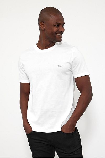 VENA Ανδρικό μπλουζάκι με λογότυπο Crew Neck με τυπωμένη κανονική εφαρμογή - Ivory