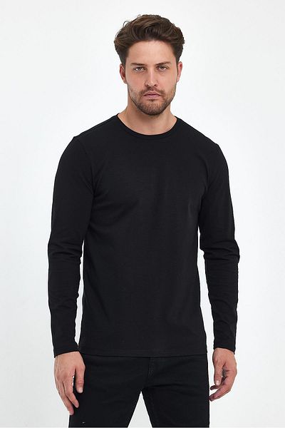 VENA Μπλουζάκι Nick Crew Neck Slim Fit μακρυμάνικο Basic - Μαύρο
