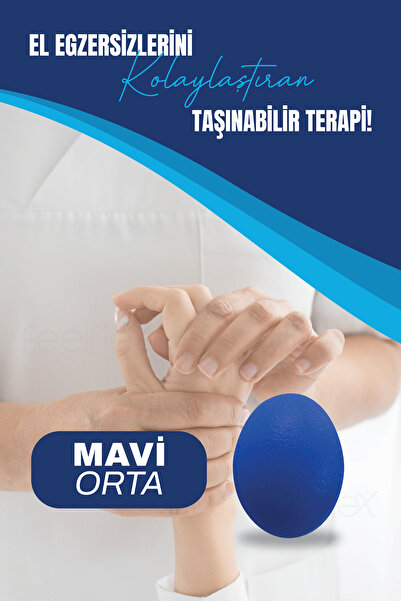 Feelflex Silikon El Egzersiz Topu Mavi Orta Sertlik Stres Topu Fizik Tedavi E...
