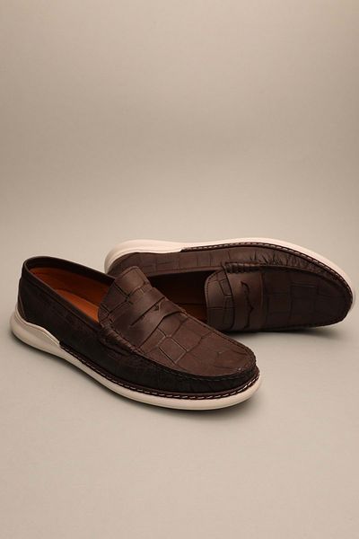 Gondol Loafer clasic din piele naturală pentru bărbați Brown Croco 41 Ttx.651