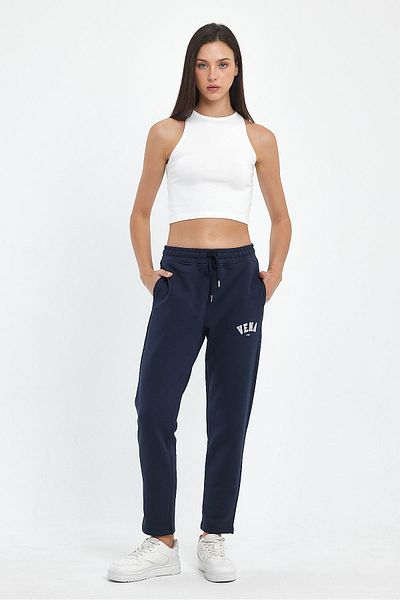 VENA Women's Logo Printed Regular Fit Cotton Sweatpants - Navy Blue