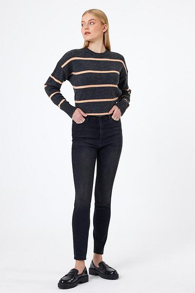 VENA Pantaloni skinny Holly Black cu talie extra înaltă - negri