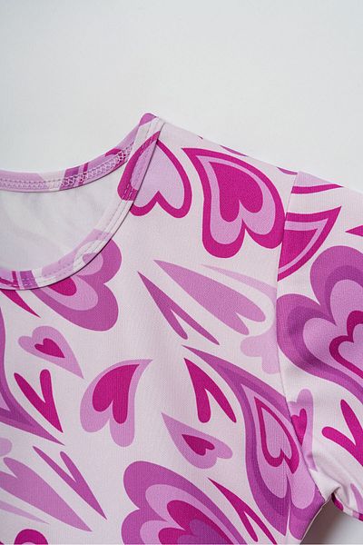 Beniizle Heart Patterned Flounce Skirt Bonnet Girl's Three Piece Swimsuit