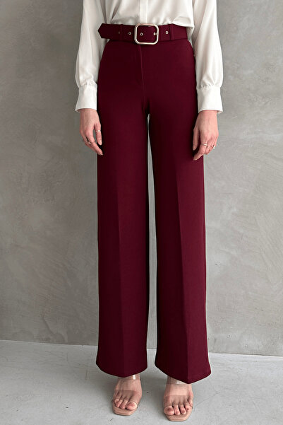 Paw Garage Γυναικεία Ζώνη Βερνίκι Βέρνικι Μπορντό Με Λεπτομέρεια ελαστικό ύφασμα Υφασμάτινη παντελόνι palazzo