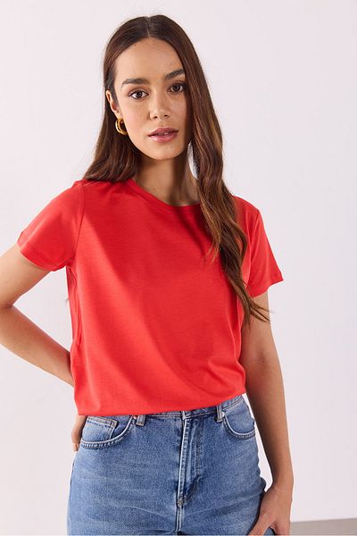 VENA Crew Neck & Regular Fit Modal T-Shirt (Coral)