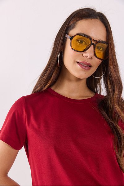 VENA Gâtul turn - Tricou modal cu ajustare normală (TENCEL) (TM) - Roșu Claret