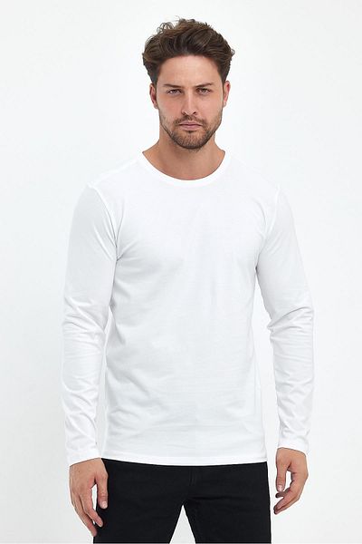 VENA Μπλουζάκι Nick Crew Neck Slim Fit μακρυμάνικο Basic - Λευκό