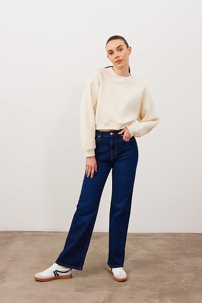 VENA Pantaloni de jeans cu picioare late Wanda Natural Dark Blue - Natural Dark Blue
