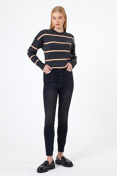 VENA Pantaloni skinny Holly Black cu talie extra înaltă - negri