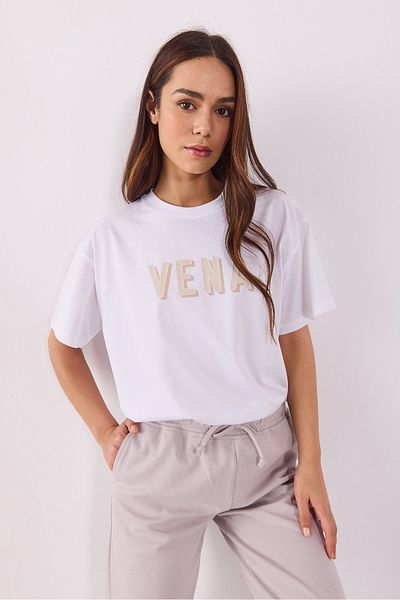 VENA Logo Printed Oversize T-Shirt - White