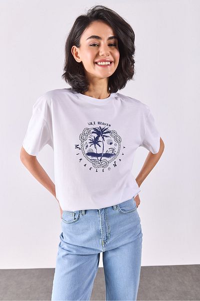 VENA Tricou cu imprimeu marin - ALB